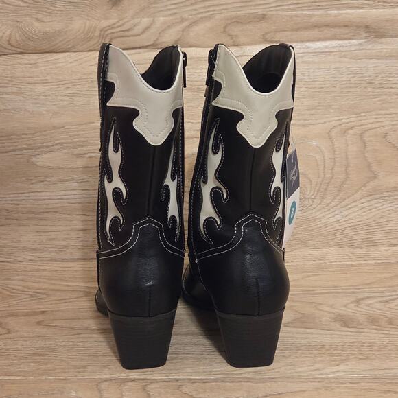 NEW Black & White Western Cowboy Boots Pointed Toe Womens Size 8 Side Zipper - Picture 5 of 9